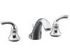Kohler Forte K-10269-4-CP Polished Chrome Widespread Lavatory Faucet with Sculpted Lever Handles, Metal Drain, Red/Blue Indexing and Vandal