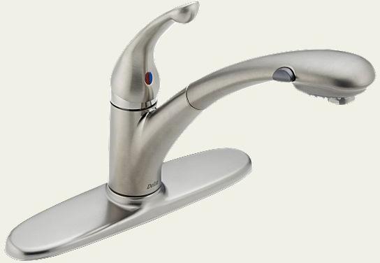 Delta Signature 470-SS-DST Brilliance Stainless Diamond Seal Technology Pull-Out Kitchen Faucet ...