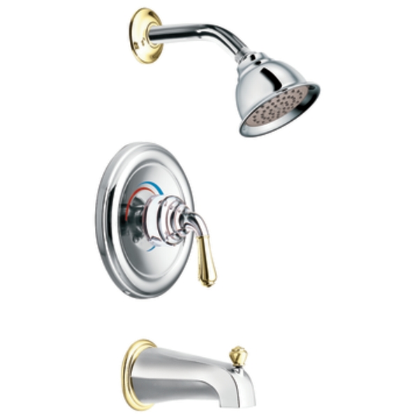 Moen T2449CP Monticello Chrome/Polished Brass PosiTemp Tub & Shower