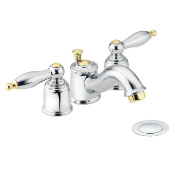 Moen T4955CP Castleby Chrome/Polished Brass 4" Mini Widespread Trim Kit