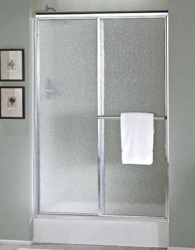 Sterling 596044S Silver with Pebbled Glass Texture Deluxe Bypass Shower Door AffordableFaucets