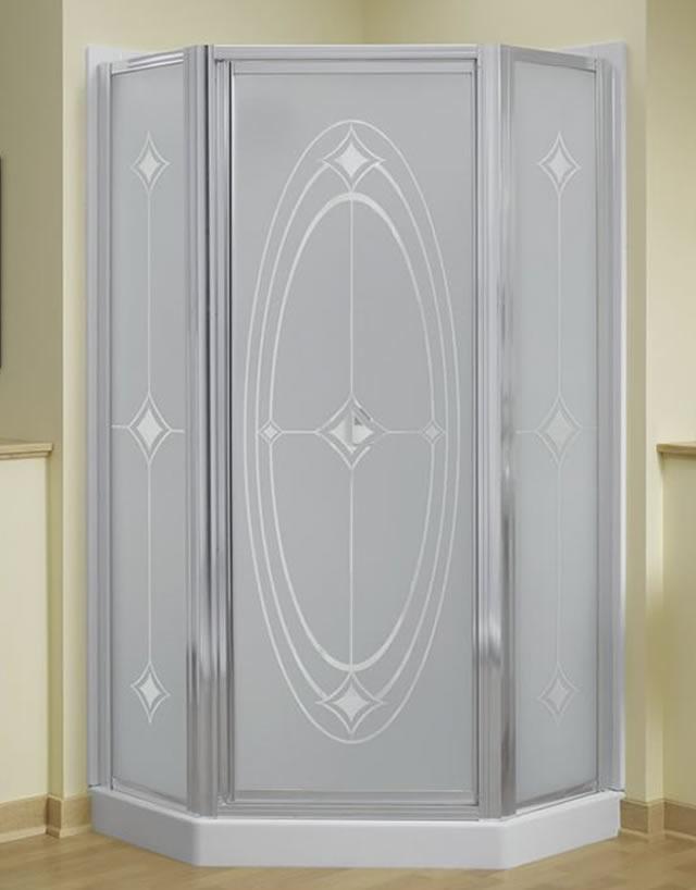 Sterling SP2277A38PB Intrigue Polished Brass with Ellipse Glass Pattern Neoangle Shower Door