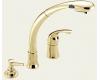 Delta Waterfall 474-PB Brillance Polished Brass Lever Handle Pull-Out Kitchen Faucet with Soap Dispenser