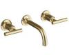 Kohler Purist K-T14412-4-PGD Vibrant Moderne Polished Gold Two-Handle Wall-Mount Lavatory Faucet Trim with 6", 90-Degree Angle Spout and Le