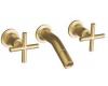 Kohler Purist K-T14413-3-BGD Vibrant Moderne Brushed Gold Two-Handle Wall-Mount Lavatory Faucet Trim with 6-1/4" Spout and Cross Handles