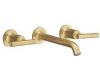 Kohler Purist K-T14413-4-BGD Vibrant Moderne Brushed Gold Two-Handle Wall-Mount Lavatory Faucet Trim with 6-1/4" Spout and Lever Handles