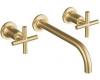 Kohler Purist K-T14414-3-BGD Vibrant Moderne Brushed Gold Two-Handle Wall-Mount Lavatory Faucet Trim with 9" Spout and Cross Handles
