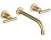 Kohler Purist K-T14414-4-BGD Vibrant Moderne Brushed Gold Two-Handle Wall-Mount Lavatory Faucet Trim with 9" Spout and Lever Handles