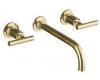 Kohler Purist K-T14414-4-PGD Vibrant Moderne Polished Gold Two-Handle Wall-Mount Lavatory Faucet Trim with 9" Spout and Lever Handles