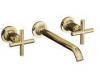 Kohler Purist K-T14415-3-PGD Vibrant Moderne Polished Gold Two-Handle Wall-Mount Lavatory Faucet Trim with 8-1/4" Spout and Cross Handles