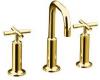 Kohler Purist K-14407-3-PGD Vibrant Moderne Polished Gold Widespread Lavatory Faucet with Low Gooseneck Spout and High Cross Handles
