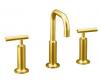 Kohler Purist K-14407-4-BGD Vibrant Moderne Brushed Gold Widespread Lavatory Faucet with Low Gooseneck Spout and High Lever Handles