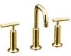 Kohler Purist K-14407-4-PGD Vibrant Moderne Polished Gold Widespread Lavatory Faucet with Low Gooseneck Spout and High Lever Handles
