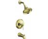 Kohler Bancroft K-T10581-4P-AF French Gold Rite-Temp Pressure-Balancing Tub & Shower Trim with Diverter Spout and White Ceramic Lever Handl