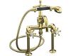 Kohler Antique K-110-3-PB Polished Brass Six-Prong Handle Bath Tub Faucet with Black Accented Handshower