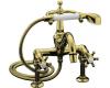 Kohler Antique K-110-3-PW Polished Brass Six-Prong Handle Bath Tub Faucet with White Accented Handshower