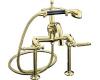 Kohler Antique K-110-4-PB Polished Brass Lever Handle Bath Tub Faucet with Black Accented Handshower