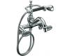Kohler Antique K-110-9B-BW Brushed Nickel Oval Handle Bath Tub Faucet with White Accented Handshower