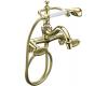 Kohler Antique K-110-9B-PW Polished Brass Oval Handle Bath Tub Faucet with White Accented Handshower