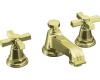 Kohler Pinstripe K-13132-3B-AF French Gold 8-16" Widespread Bath Faucet with Grooved Cross Handles & Pop-Up