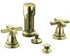 Kohler Pinstripe K-13142-3A-AF French Gold Bidet Faucet with Cross Handles & Pop-Up