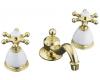Kohler Antique K-223-3-PB Polished Brass 8-16" Widespread Six-Prong Handle Bath Faucet with Whte Skirts