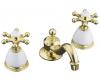 Kohler Antique K-223-3-PB Polished Brass 8-16" Widespread Six-Prong Handle Bath Faucet with Whte Skirts