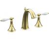 Kohler Finial Traditional K-310-4P-PB Polished Brass 8-16" Widespread Bath Faucet with White Accented Lever Handles