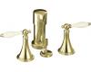 Kohler Finial Traditional K-316-4F-PB Polished Brass Bidet Faucet with Biscuit Accented Lever Handles
