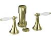 Kohler Finial Traditional K-316-4P-AF French Gold Bidet Faucet with White Accented Lever Handles