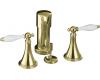 Kohler Finial Traditional K-316-4P-PB Polished Brass Bidet Faucet with White Accented Lever Handles