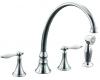 Kohler Finial Traditional K-378-4P-BN Brushed Nickel Two Handle Kitchen Faucet with Sidespray
