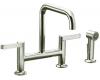 Kohler Torq K-6126-4-SN Polished Nickel Deck Mount Two Handle Kitchen Faucet with Sidespray