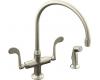 Kohler Essex K-8763-BN Brushed Nickel Two Wristblade Handle Kitchen Faucet with Sidespray