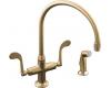 Kohler Essex K-8763-BV Brushed Bronze Two Wristblade Handle Kitchen Faucet with Sidespray