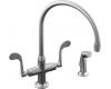 Kohler Essex K-8763-G Brushed Chrome Two Wristblade Handle Kitchen Faucet with Sidespray