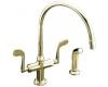 Kohler Essex K-8763-PB Polished Brass Two Wristblade Handle Kitchen Faucet with Sidespray