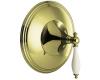 Kohler Finial Traditional K-T10301-4F-AF French Gold Thermostatic Valve Trim with Biscuit Accented Lever Handles