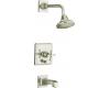 Kohler Pinstripe K-T13133-3A-SN Polsihed Nickel Rite-Temp Pressure Balancing Tub & Shower Trim with Cross Handle