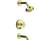 Kohler Purist K-T14420-3-AF French Gold Rite-Temp Pressure Balancing Tub & Shower Trim with Cross Handles