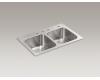 Kohler Eventide K-5797-4 Double Equal Dual-Mount Kitchen Sink with Basin Rack and Four-Hole Faucet Drilling