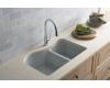 Kohler Lawnfield K-5841-4U-33 Mexican Sand Undercounter Offset Double Basin Sink with Four-Hole Faucet Drilling