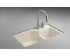 Kohler Indio K-6411-2-0 White Undercounter Double Offset Basin Kitchen Sink with Two-Hole Faucet Drilling
