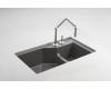 Kohler Indio K-6411-2K-58 Thunder Grey Undercounter Double Offset Basin Kitchen Sink with Two-Hole Faucet Drilling