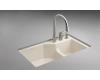 Kohler Indio K-6411-3-0 White Undercounter Double Offset Basin Kitchen Sink with Three-Hole Faucet Drilling