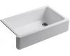 Kohler Whitehaven K-6489-0 White Self-Trimming Apron Front Single Basin Sink with Tall Apron