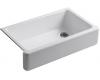 Kohler Whitehaven K-6489-FP Caviar Self-Trimming Apron Front Single Basin Sink with Tall Apron