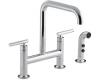 Kohler Purist K-7548-4-BL Matte Black Deck-Mount Bridge Faucet with Sidespray