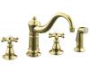 Kohler Antique K-158-3-PB Vibrant Polished Brass Kitchen Sink Faucet with Sidespray and Six-Prong Handles
