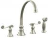 Kohler Revival K-16109-4-BN Vibrant Brushed Nickel Kitchen Sink Faucet with 9-3/16" Spout, Sidespray and Scroll Lever Handles